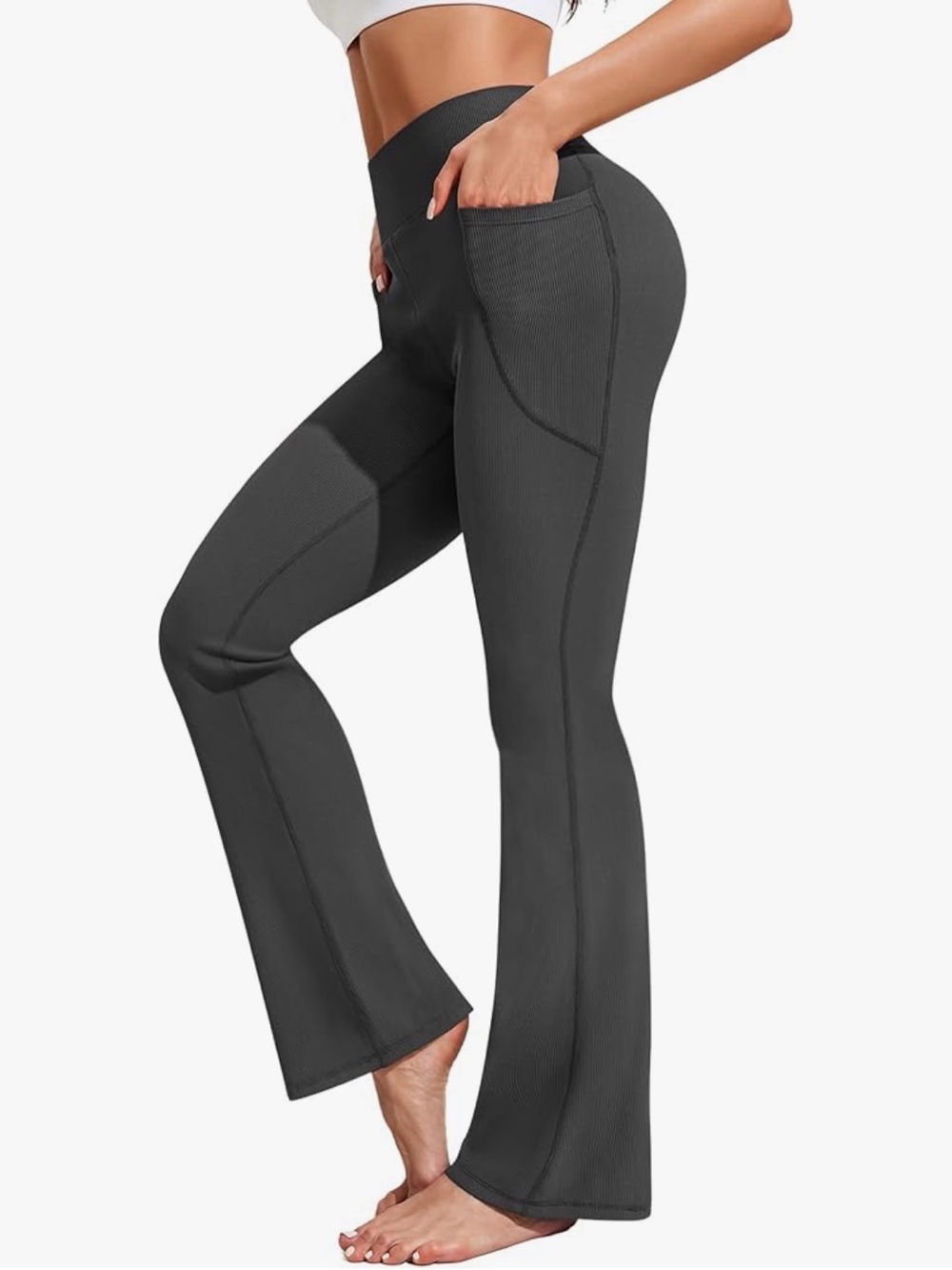 Pinspark NWOT High-Waist Flared Ribbed Yoga Pants with Side Pockets
